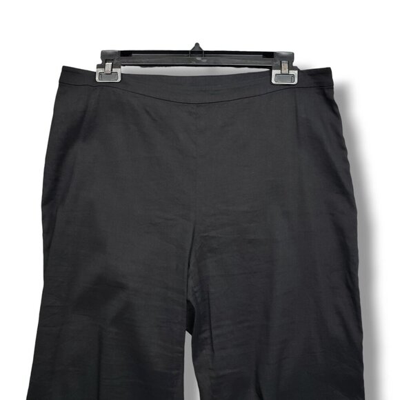 Eileen Fisher Organic Linen Viscose Stretch Pants Womens 14 Black Side Zip High - Picture 2 of 9
